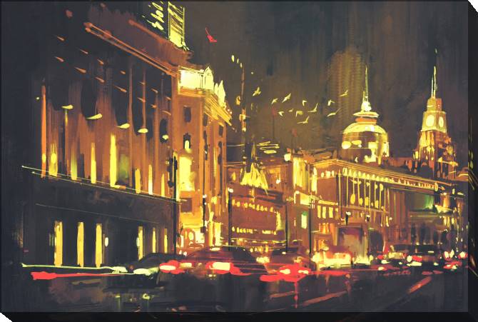 Paintings on canvas Shanghai night digital painting