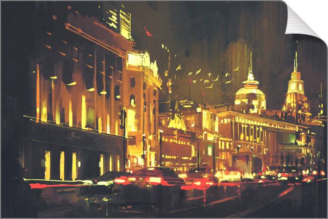 Купить и печать на заказ Картины на холсте Шанхай ночью цифровая живопись