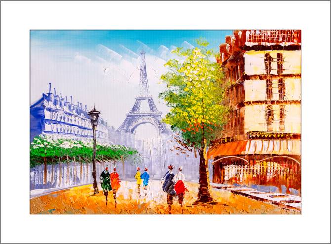 Купить и печать на заказ Картины, фото с паспарту Париж маслом