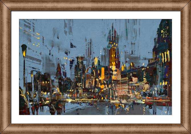 Картины в рамке, багете City at night digital painting