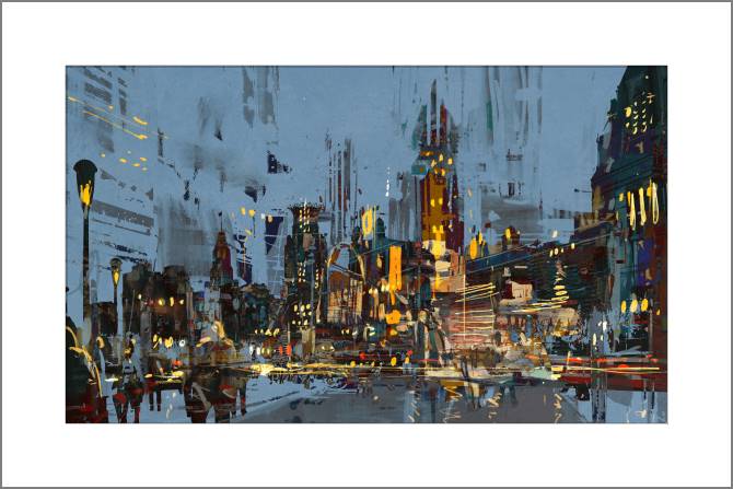 Купить и печать на заказ Картины, фото с паспарту Город ночью цифровая живопись