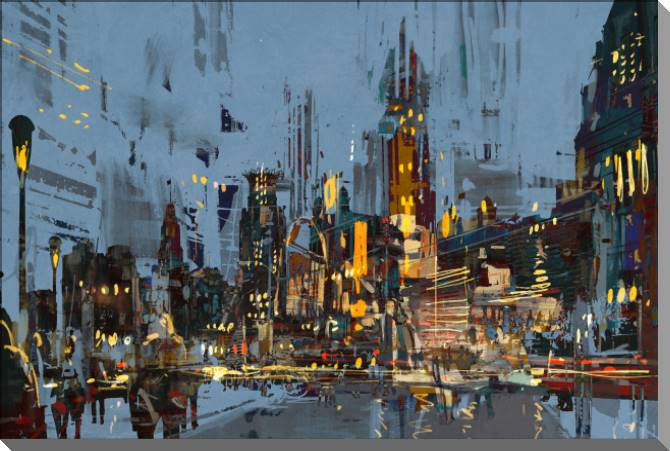 Картины на пластике, пеноркартоне City at night digital painting