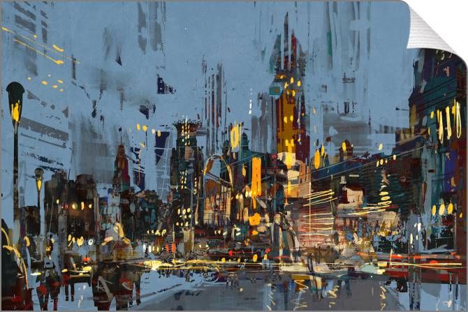 Купить и печать на заказ Картины на холсте Город ночью цифровая живопись