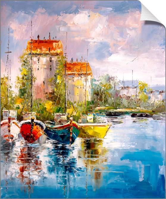 Купить и печать на заказ Картины на холсте Вид на гавань маслом