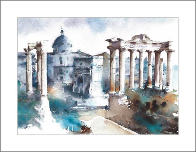 Купить и печать на заказ Картины, фото с паспарту Рим акварель