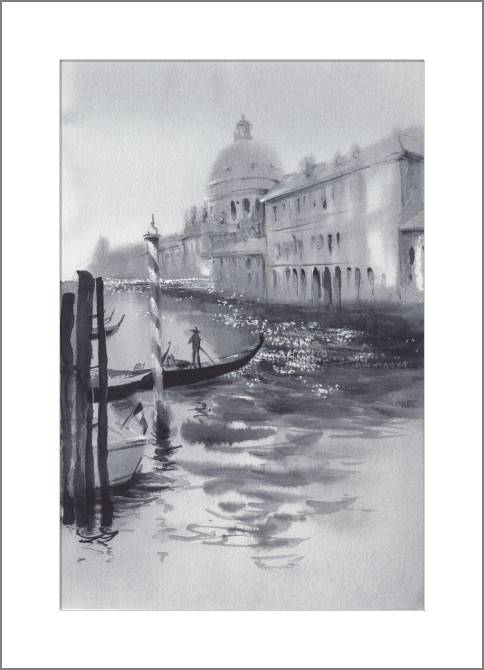 Купить и печать на заказ Картины, фото с паспарту Акварельный пейзаж Гранд-канал
