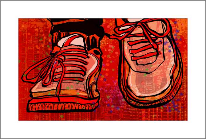 Картины, фото с паспарту Sneakers town in the background