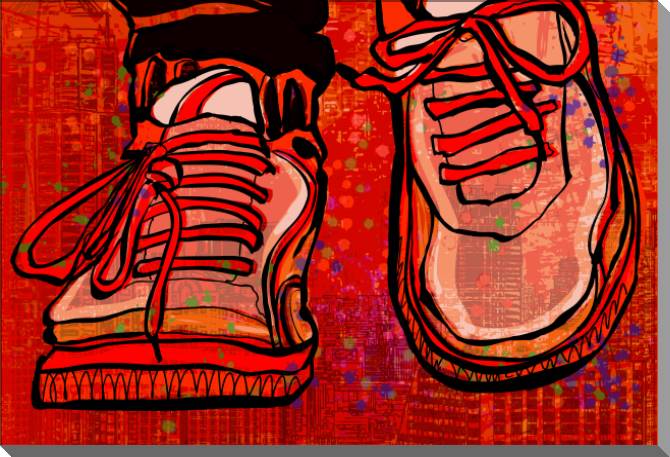 Купить и печать на заказ Картины на пластике, пеноркартоне Кроссовки на фоне города