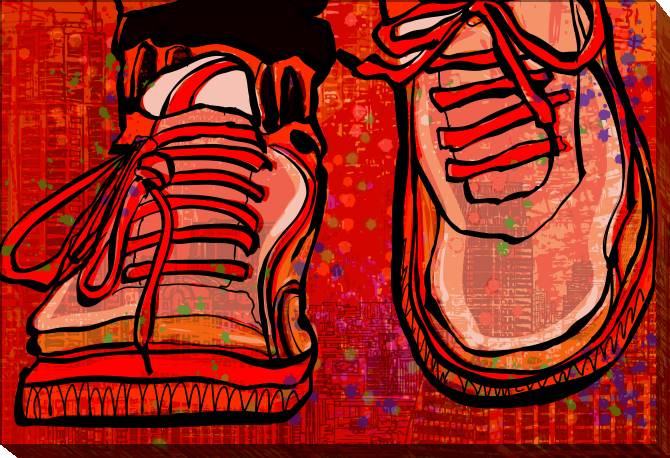 Paintings on canvas Sneakers town in the background