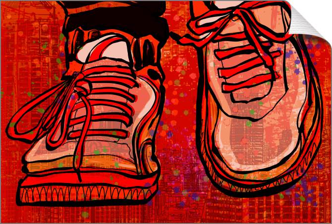 Купить и печать на заказ Картины на холсте Кроссовки на фоне города