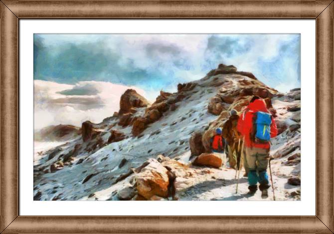 Купить и печать на заказ Картины в рамке, багете Поход в горы цифровая живопись