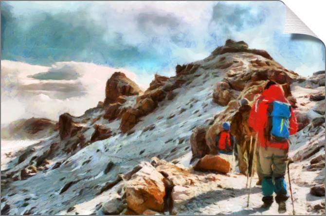 Купить и печать на заказ Картины на холсте Поход в горы цифровая живопись