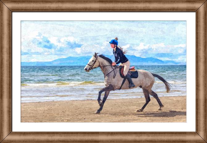 Купить и печать на заказ Картины в рамке, багете Наездница на пляже