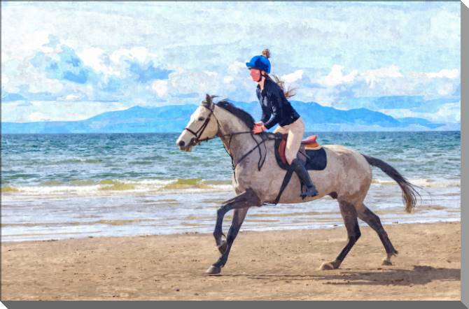 Купить и печать на заказ Картины на пластике, пеноркартоне Наездница на пляже