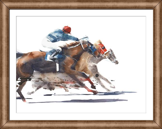 Купить и печать на заказ Картины в рамке, багете Конные гонки акварель