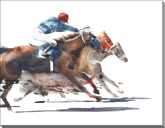 Купить и печать на заказ Картины на пластике, пеноркартоне Конные гонки акварель