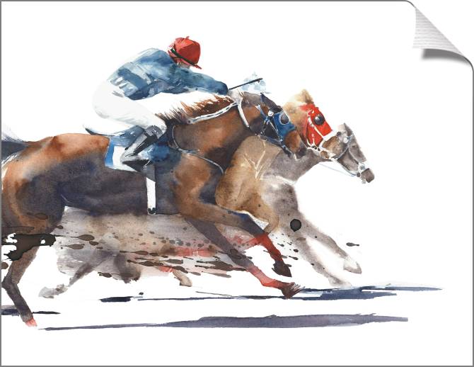 Купить и печать на заказ Картины на холсте Конные гонки акварель
