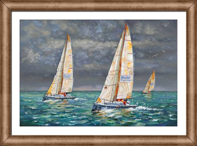 Купить и печать на заказ Картины в рамке, багете Регата в пасмурный день (Николай Сивенков)