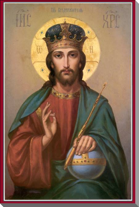 Купить и печать на заказ Картины на пластике, пеноркартоне Икона Господа Спас Вседержитель c державой с скипетром