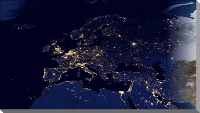 Купить и печать на заказ Картины на пластике, пеноркартоне Европа — вид с космоса