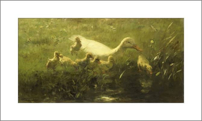 Купить и печать на заказ Картины Белая утка с семью птенцами (Виллем Марис)