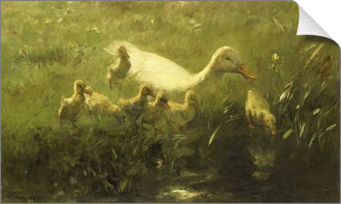 Купить и печать на заказ Картины на холсте Белая утка с семью птенцами (Виллем Марис)