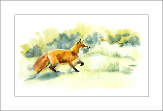 Купить и печать на заказ Картины, фото с паспарту Лиса акварель