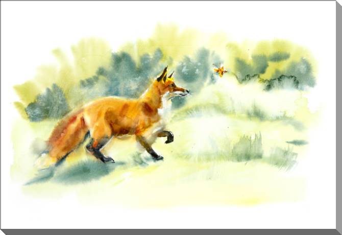 Купить и печать на заказ Картины на пластике, пеноркартоне Лиса акварель