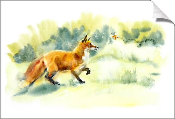 Купить и печать на заказ Картины на холсте Лиса акварель