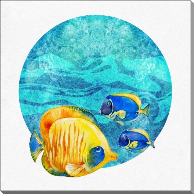 Купить и печать на заказ Картины на пластике, пеноркартоне Разноцветные рыбки акварель