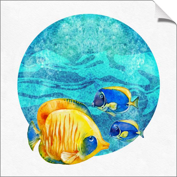 Купить и печать на заказ Картины на холсте Разноцветные рыбки акварель