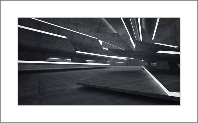 Купить и печать на заказ Картины, фото с паспарту Футуристичный бетонный коридор