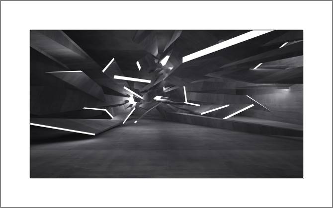 Купить и печать на заказ Картины, фото с паспарту Черный бетонный интерьер