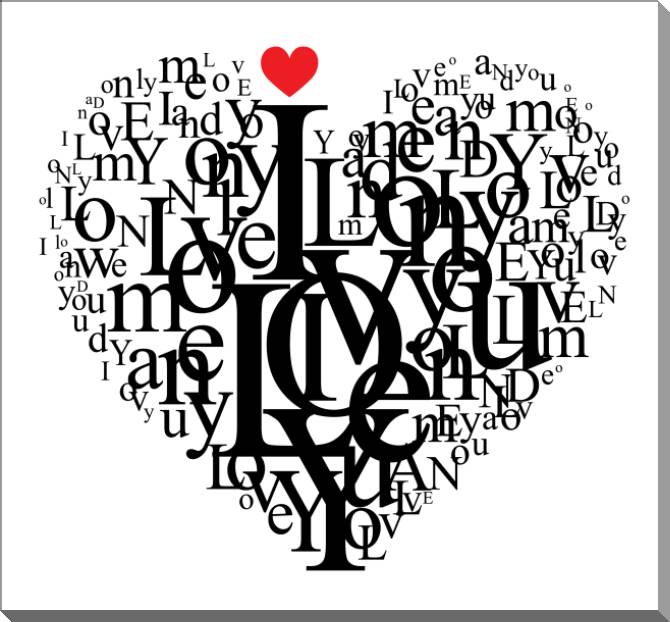 Купить и печать на заказ Картины на пластике, пеноркартоне Сердце из букв