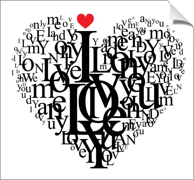 Купить и печать на заказ Картины на холсте Сердце из букв