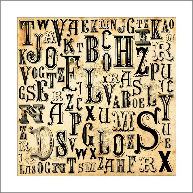 Купить и печать на заказ Картины, фото с паспарту Алфавит ретро