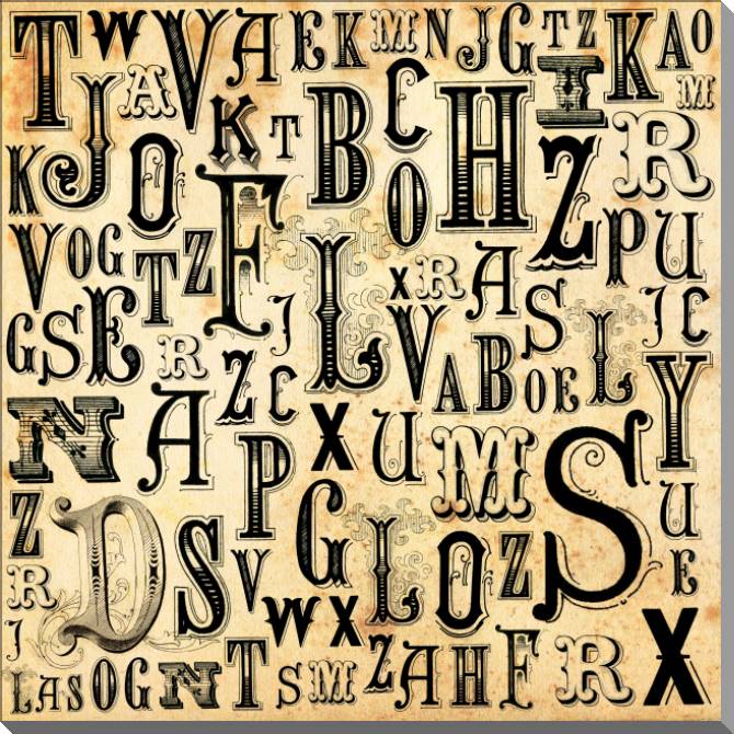 Купить и печать на заказ Картины на пластике, пеноркартоне Алфавит ретро