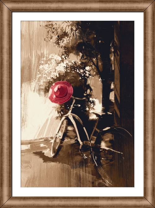 Купить и печать на заказ Картины в рамке, багете Цифровая живопись ретро велосипед и шляпа