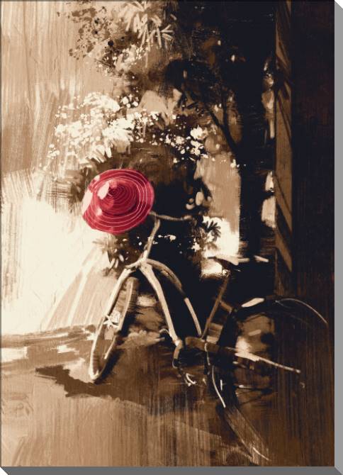 Купить и печать на заказ Картины на пластике, пеноркартоне Цифровая живопись ретро велосипед и шляпа