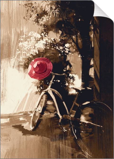 Купить и печать на заказ Картины на холсте Цифровая живопись ретро велосипед и шляпа