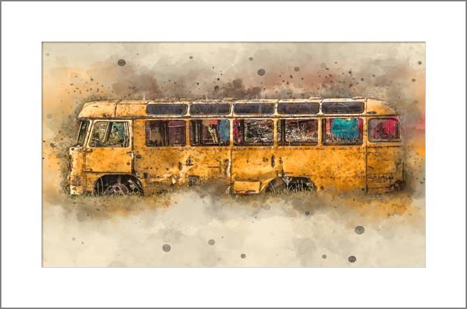 Картины, фото с паспарту Yellow retro bus