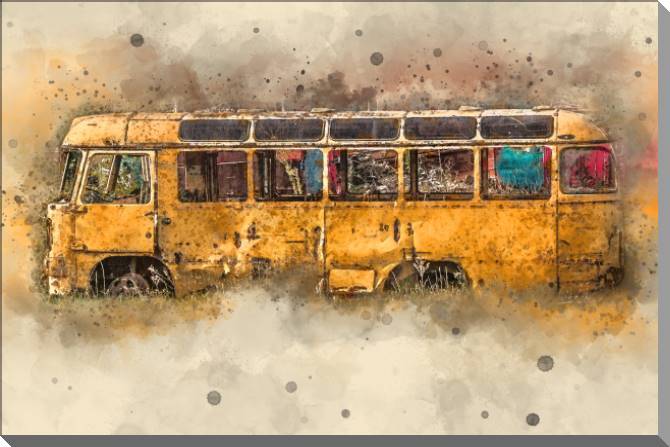 Купить и печать на заказ Картины на пластике, пеноркартоне Желтый ретро автобус