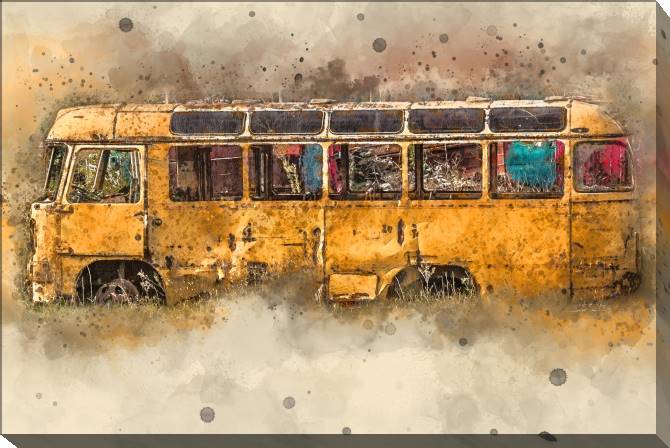 Купить и печать на заказ Картины Желтый ретро автобус