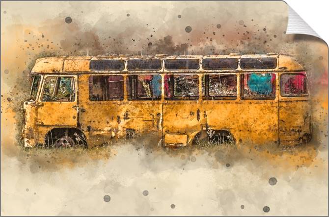 Купить и печать на заказ Картины на холсте Желтый ретро автобус