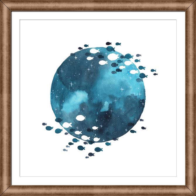Купить и печать на заказ Картины в рамке, багете Акварель рыбки и ночное небо