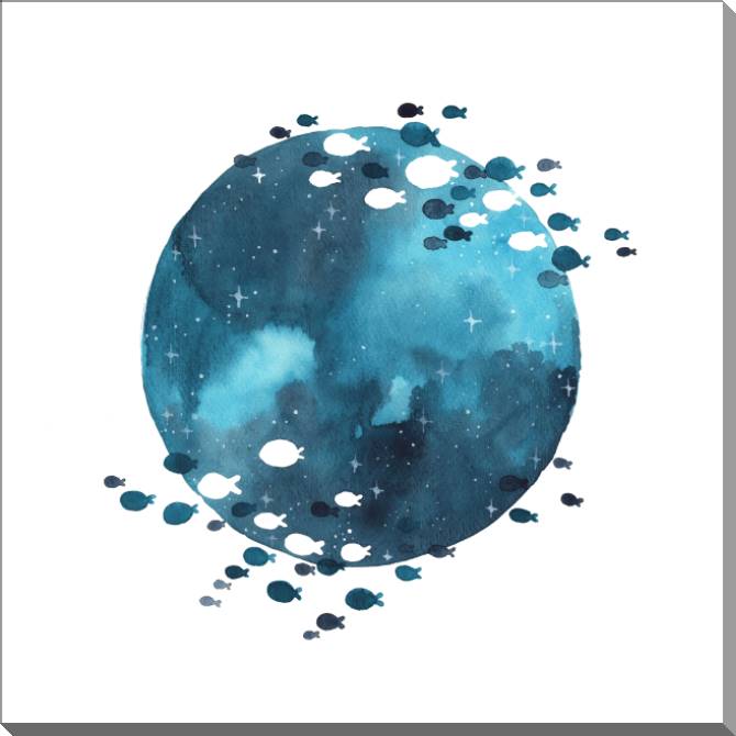 Купить и печать на заказ Картины на пластике, пеноркартоне Акварель рыбки и ночное небо