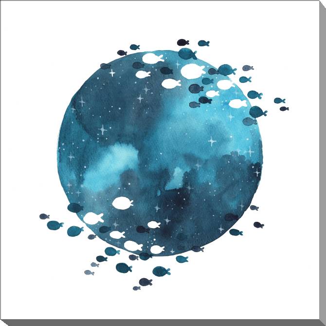 Купить и печать на заказ Картины на холсте Акварель рыбки и ночное небо