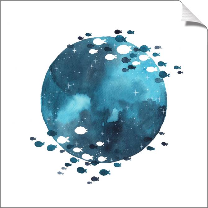 Купить и печать на заказ Картины на холсте Акварель рыбки и ночное небо