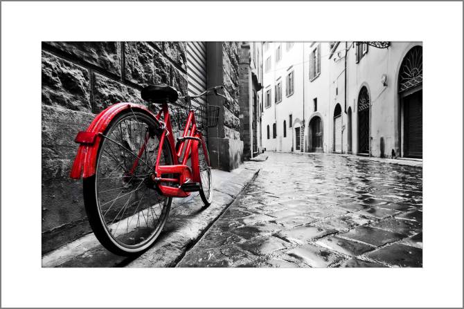 Картины, фото с паспарту Red Bicycle on the street in the old town