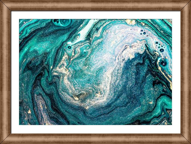 Купить и печать на заказ Картины в рамке, багете Бирюза и золото разводы